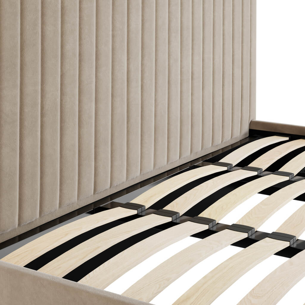 Berlin Beige Velvet Tall Ottoman Super King Size Bed